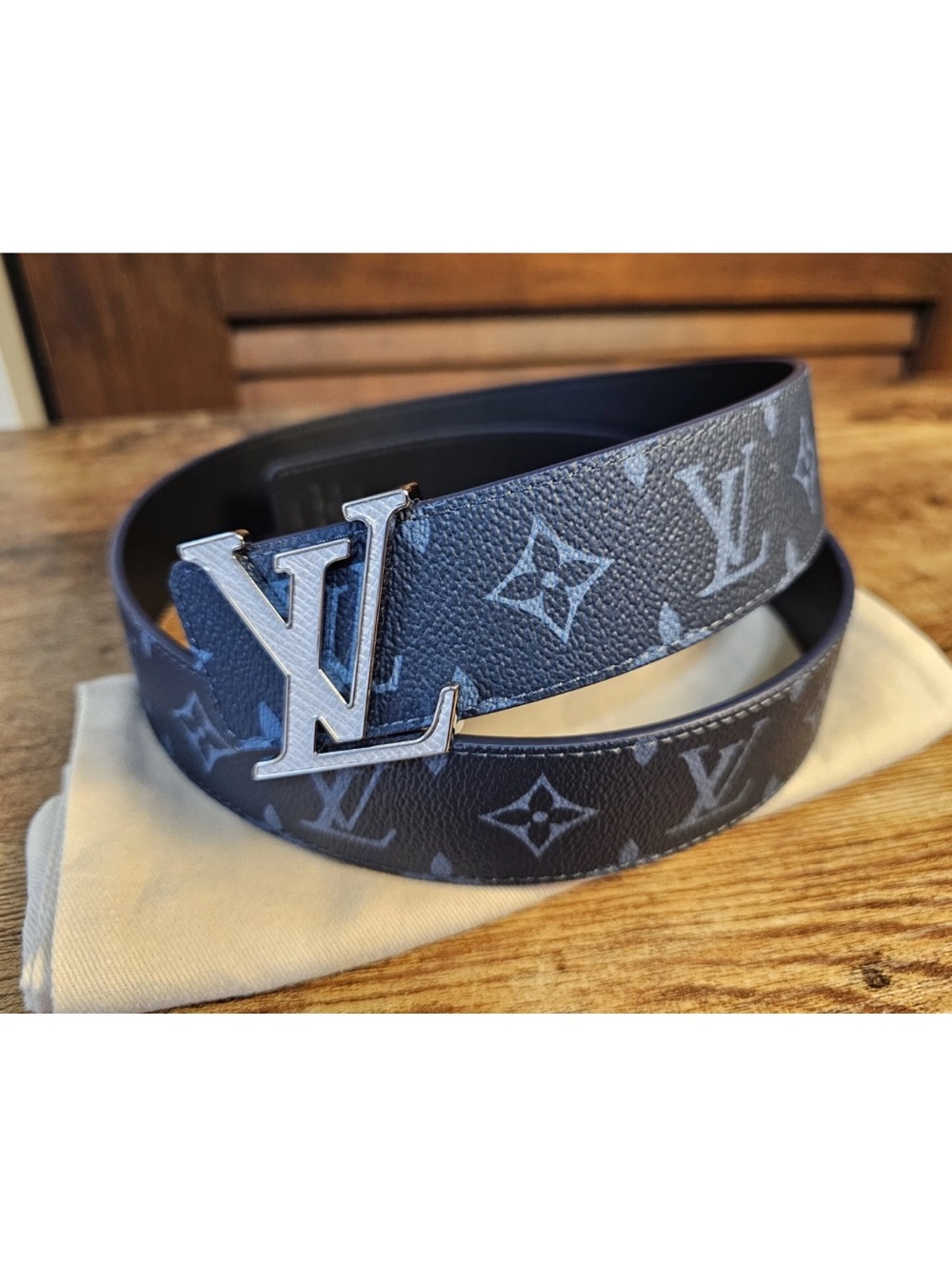 Louis Vuitton Navy Intials Belt In Monogram 90/36